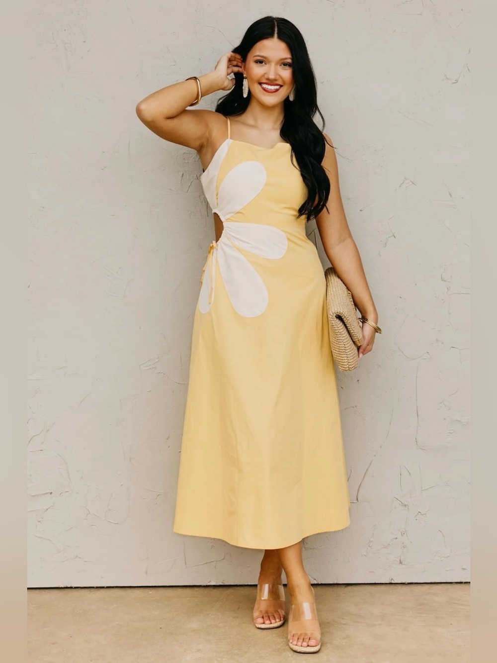 Sunlit Daisy Cutout Midi Dress - Yellow